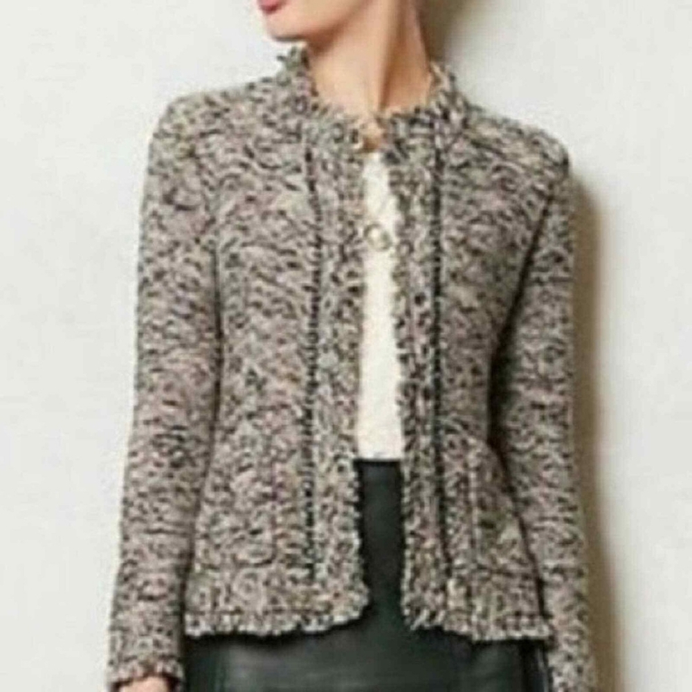 NWT Anthropologie Angel of the North Tweed Boucle Fringe Cardigan Jacket M